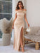 Champagne 1930s Off Shoulder Slit Satin Dress - vintage dress, retro fashion