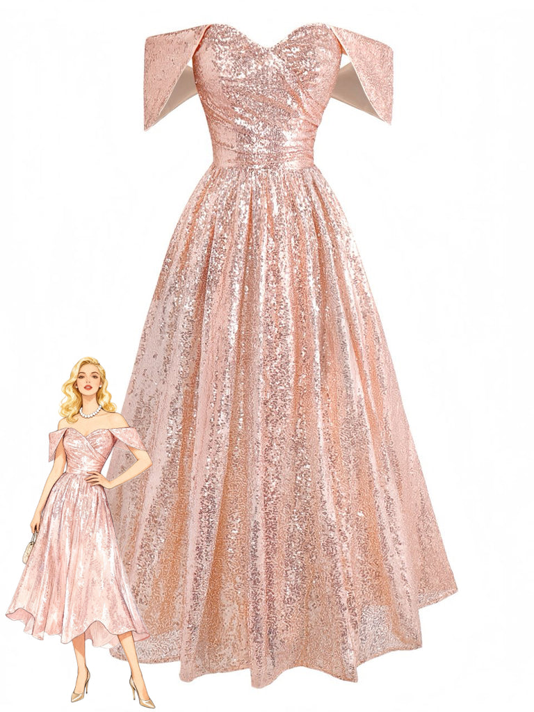 Champagne 1930s Off-Shoulder Sequin Dress | Retro Stage Champagne 1930s Off-Shoulder Sequin Dress | Retro Stage