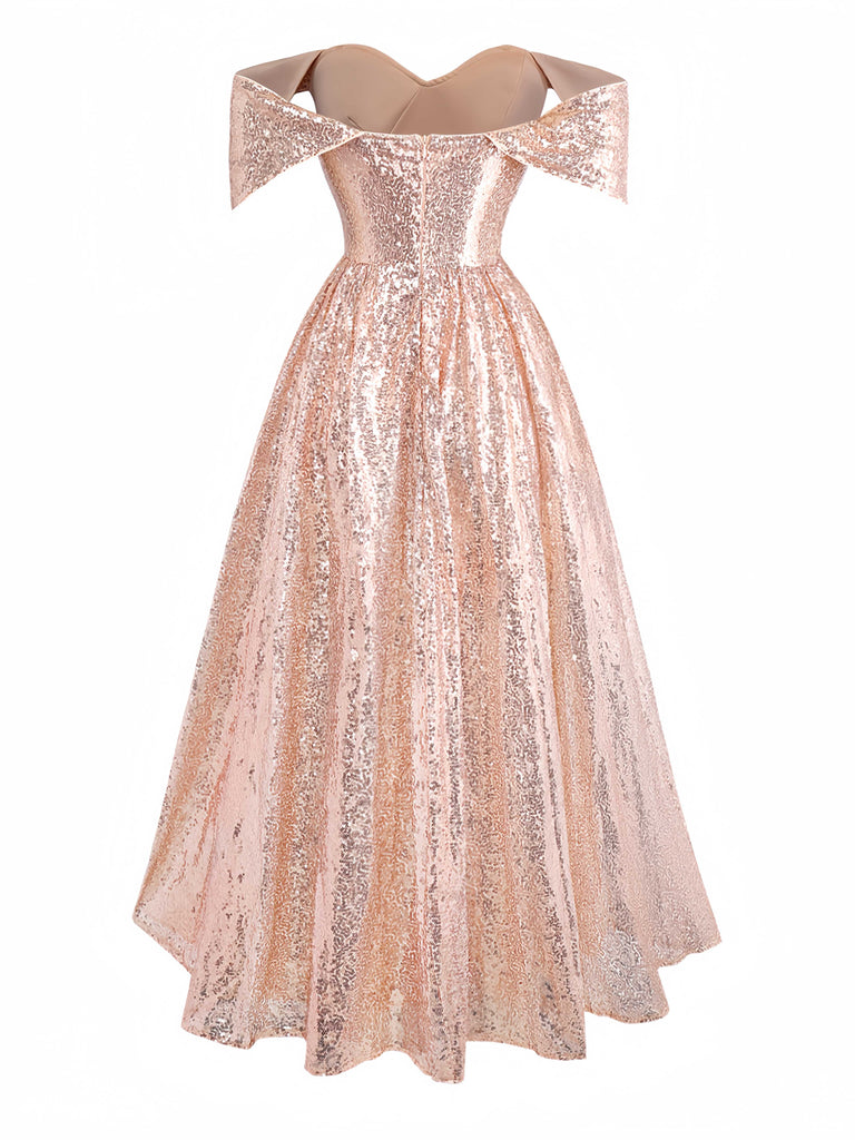 corseted dress Champagne 1930s Off-Shoulder Sequin Dress