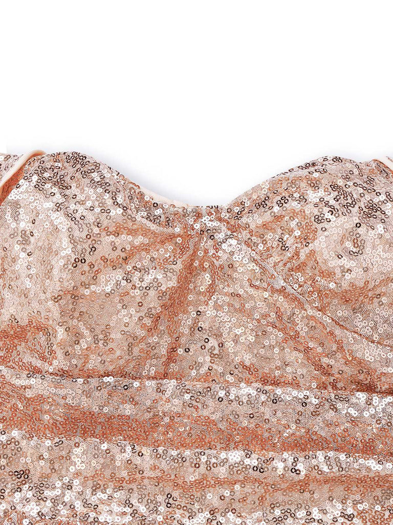 Champagne 1930s Off-Shoulder Sequin Dress - vintage dress, retro fashion