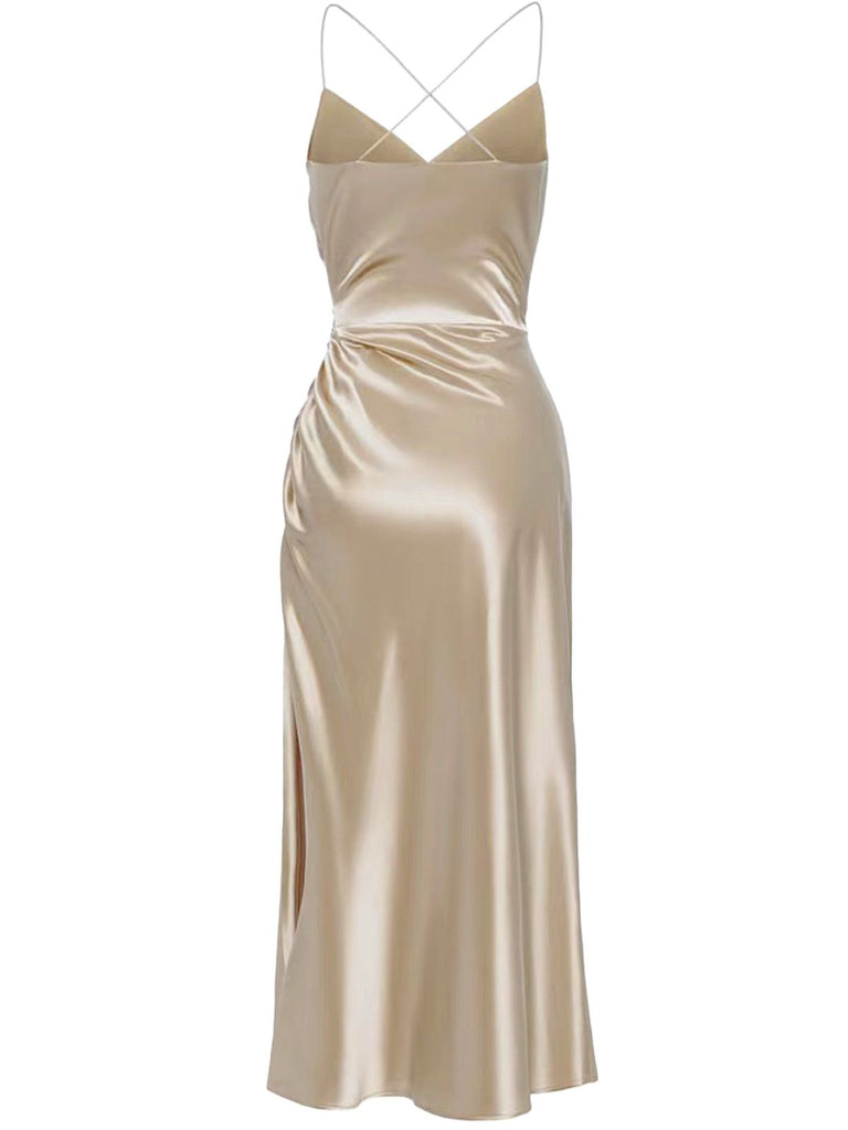 Champagne 1930s Satin Backless Slip Dress - vintage dress, retro fashion