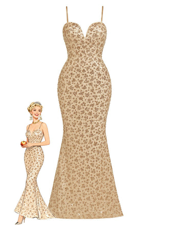 Champagne 1930s Sequined Backless Evening Dress - vintage dress, retro fashion