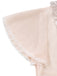 Close-up of a light pink fabric with lace trim on a white background