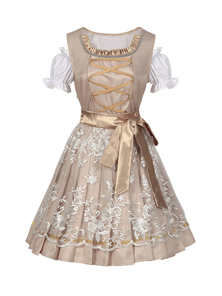 Champagne 1950s Puff Top & Floral Bow Dress - vintage dress, retro fashion, rockabilly