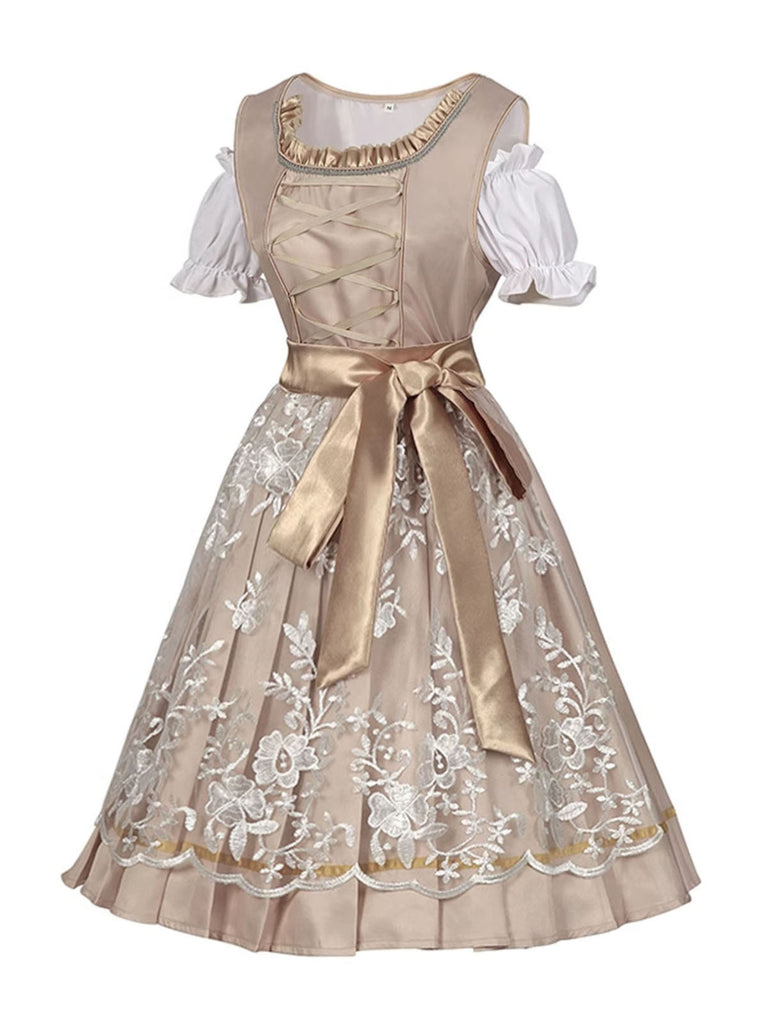 Champagne 1950s Puff Top & Floral Bow Dress: where 1950s romance meets her modern spirit