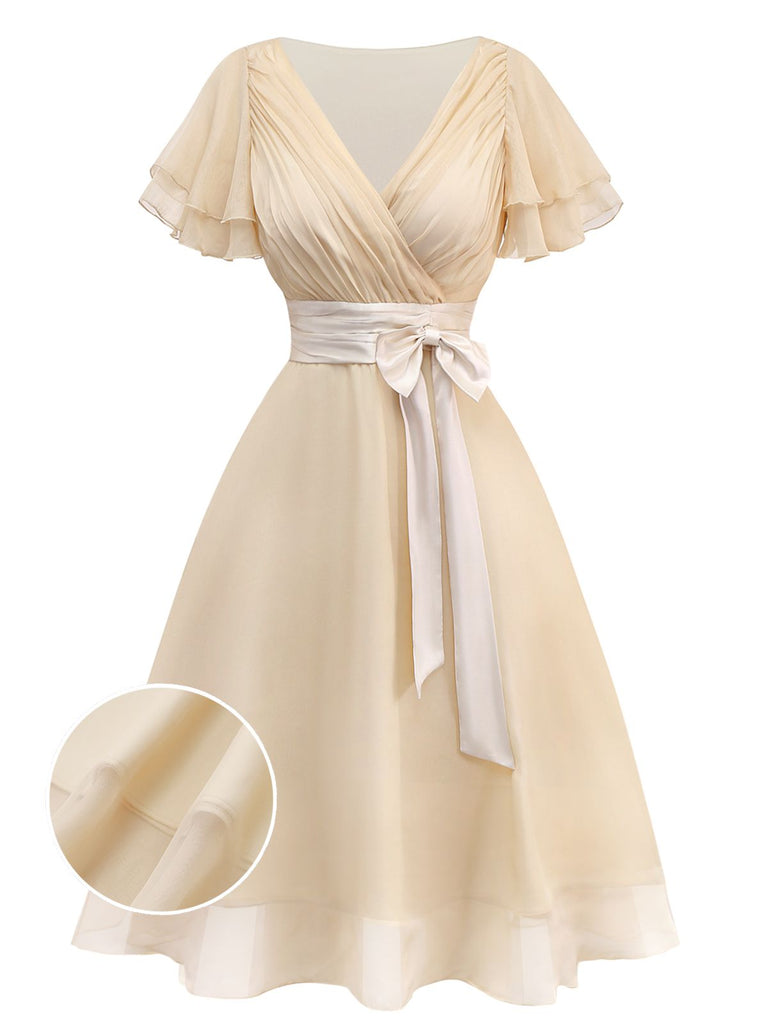 Champagne 1950s Satin Belt Tulle Cocktail Dress | Retro Stage Champagne 1950s Satin Belt Tulle Cocktail Dress | Retro Stage