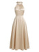 Champagne 1950s Satin Halter Sleeveless Dress 3