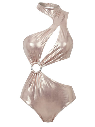 Champagne 1970s One Piece Swimsuit - vintage swimsuit, pin-up style