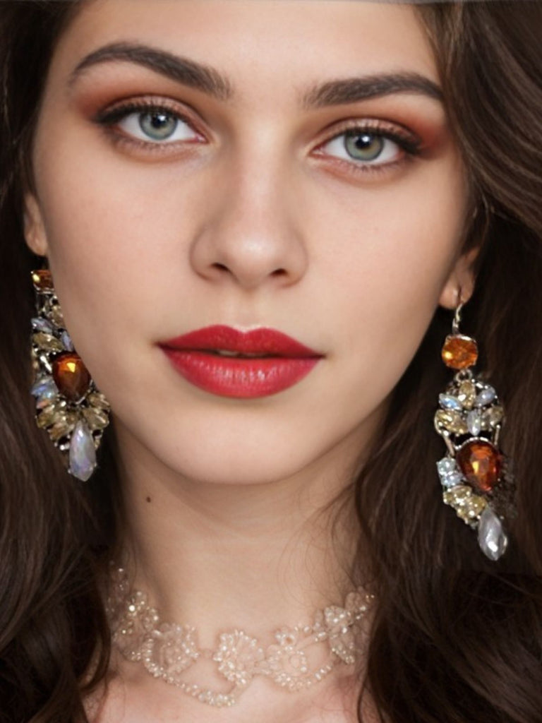 Champagne Alloy Vintage Rhinestone Earrings — 1950s elegance in the palm of her hand