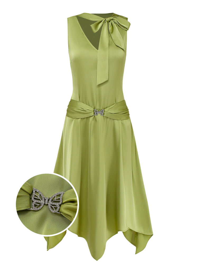1920s Great Gatsby Cocktail Dress | Sage Green Satin Handkerchief Hem 1920s Great Gatsby Cocktail Dress | Sage Green Satin Handkerchief Hem