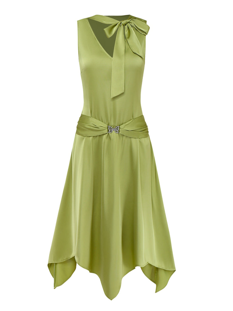 1920s Great Gatsby Cocktail Dress | Sage Green Satin Handkerchief Hem 1920s Great Gatsby Cocktail Dress | Sage Green Satin Handkerchief Hem