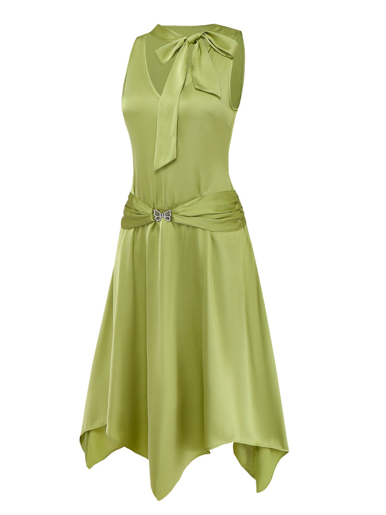Chartreuse 1920s Shimmering Handkerchief Hem Dress - vintage dress, retro fashion, Gatsby party