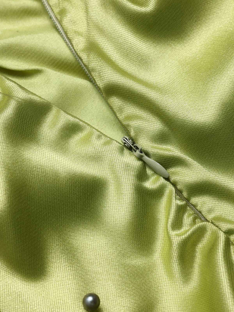 Chartreuse 1950s Pearl Mesh Patchwork Satin Dress - vintage dress, retro fashion, rockabilly