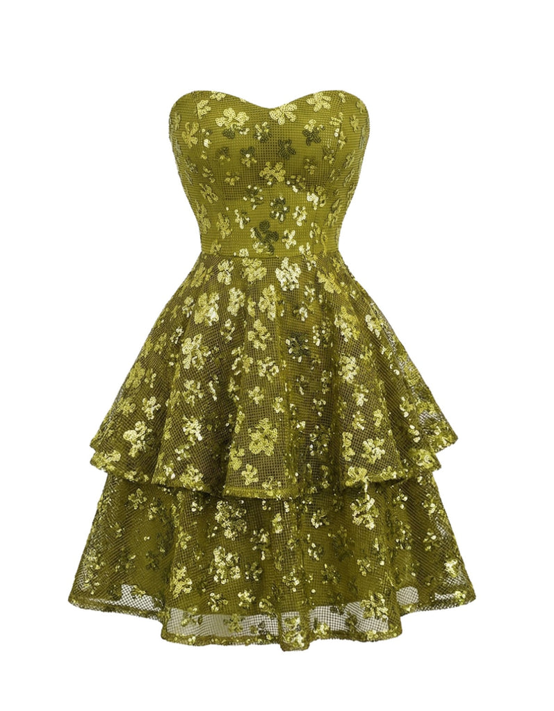 vintage mini dresses Heirloom Dress | Dove | Size XL ruffle details Chartreuse 1960s Sequined Evening Party
