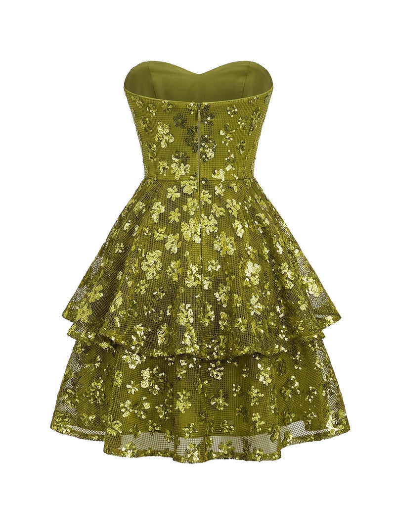 Chartreuse 1960s Sequined Evening Party Mini Dress | vintage dress, retro fashion, elegant style - perfect for retro fashion enthusiasts