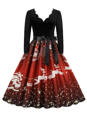 Christmas 1950s V-Neck Long Sleeve Patchwork Dress: timeless style reimagined