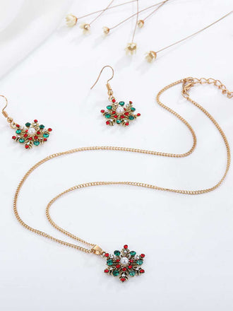 Christmas Alloy Diamond Snowflake Necklace Earring Set - vintage fashion, retro style