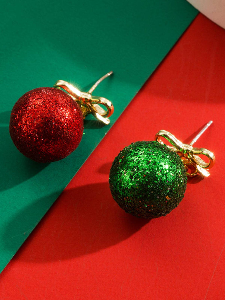 Christmas Ball Bow Sequined Stud Earrings - vintage fashion, retro style