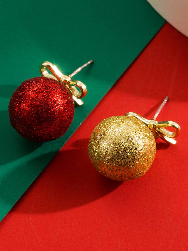 Christmas Ball Bow Sequined Stud Earrings - vintage fashion, retro style
