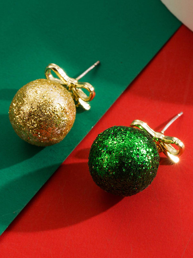 Christmas Ball Bow Sequined Stud Earrings - vintage fashion, retro style