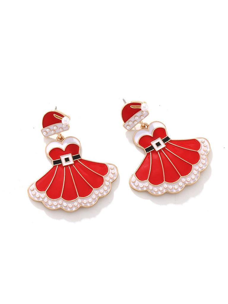 She slips into this Christmas Dress And Santa Hat Earrings and suddenly it's a vintage daydream