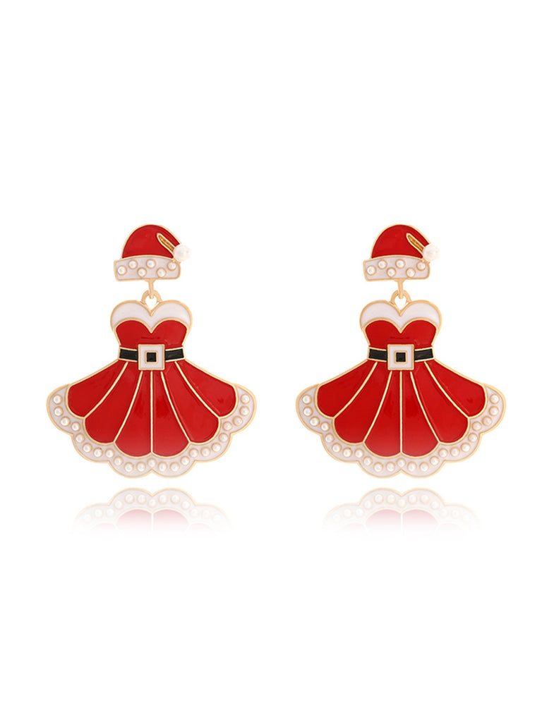 Christmas Dress And Santa Hat Earrings: where vintage romance meets her modern spirit