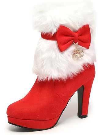 She finds her vintage story in this Christmas Flannelette Fur Beading Chunky Heel Boots
