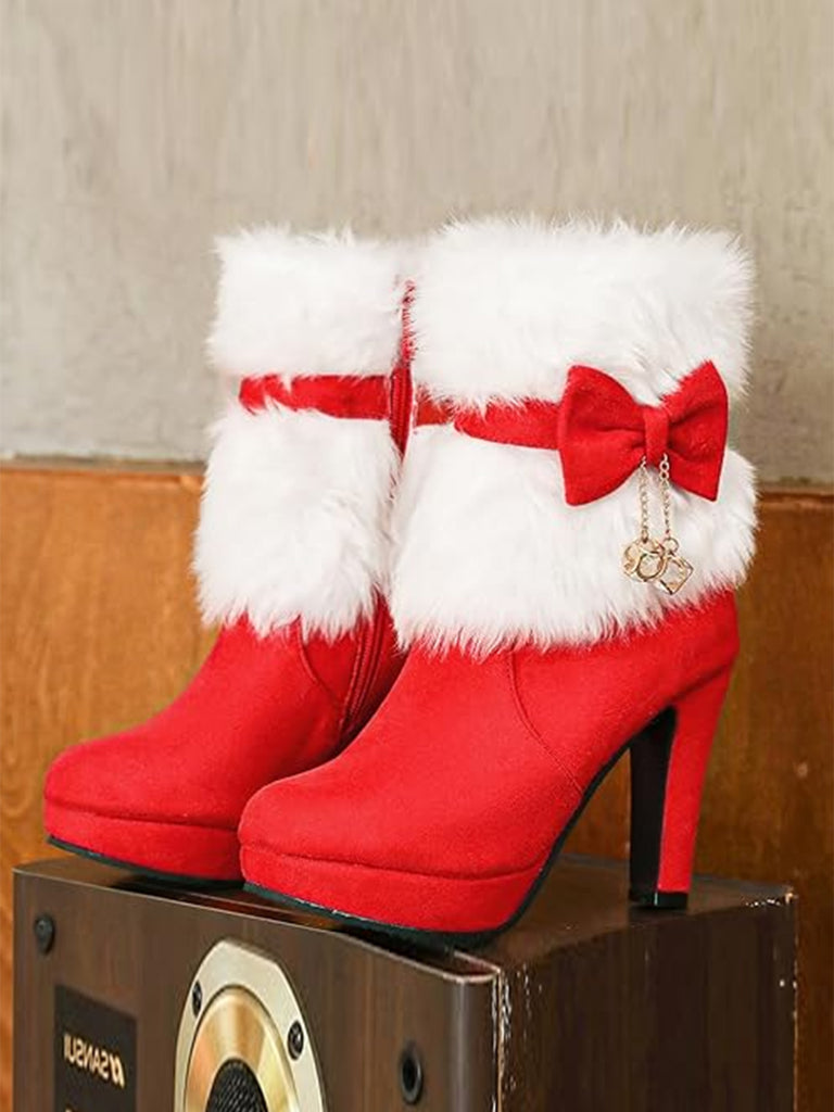 Christmas Flannelette Fur Beading Chunky Heel Boots: timeless vintage elegance she makes her own