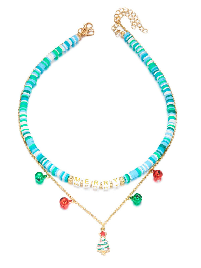 Christmas Layered Beaded Bells Necklace - vintage fashion, retro style, elegant red