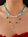 Christmas Layered Beaded Bells Necklace - vintage fashion, retro style, elegant red