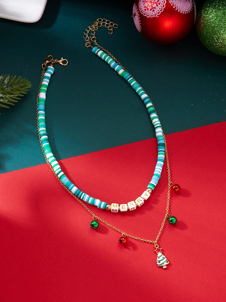 Christmas Layered Beaded Bells Necklace - vintage fashion, retro style, elegant red