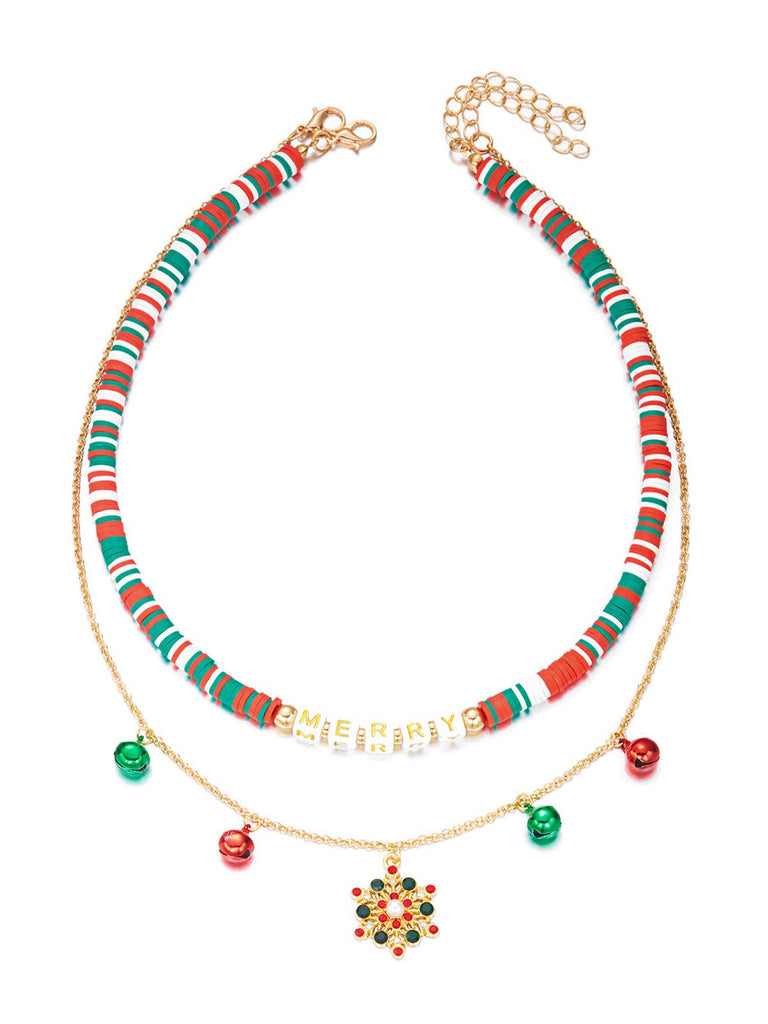 Christmas Layered Beaded Bells Necklace - vintage fashion, retro style, elegant red