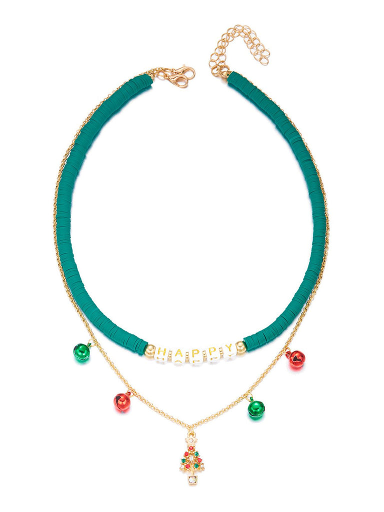 Christmas Layered Beaded Bells Necklace - vintage fashion, retro style, elegant red