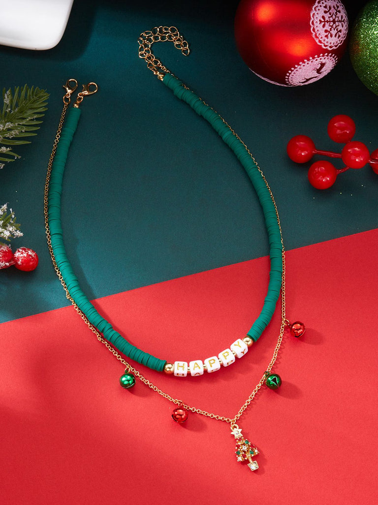 Christmas Layered Beaded Bells Necklace - vintage fashion, retro style, elegant red
