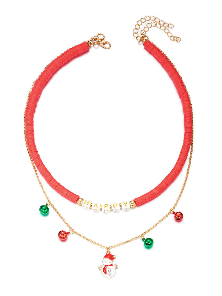 Christmas Layered Beaded Bells Necklace - vintage fashion, retro style, elegant red