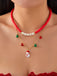 Christmas Layered Beaded Bells Necklace - vintage fashion, retro style, elegant red