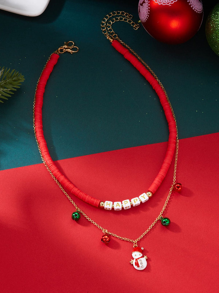 Christmas Layered Beaded Bells Necklace - vintage fashion, retro style, elegant red