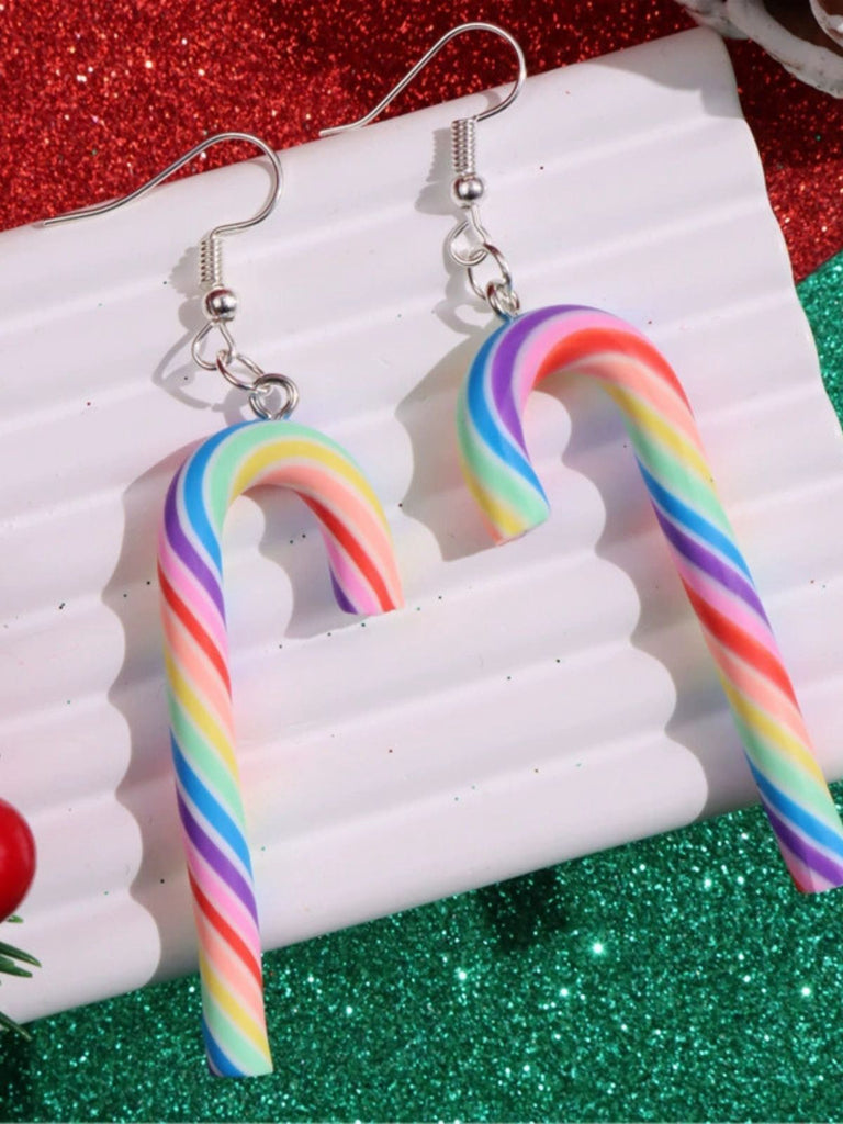 Christmas Rainbow Cane Candy Color Earrings - vintage fashion, retro style