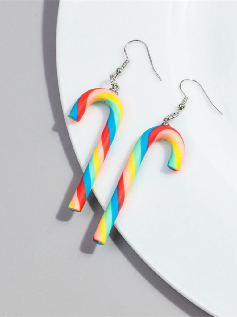 Christmas Rainbow Cane Candy Color Earrings - vintage fashion, retro style