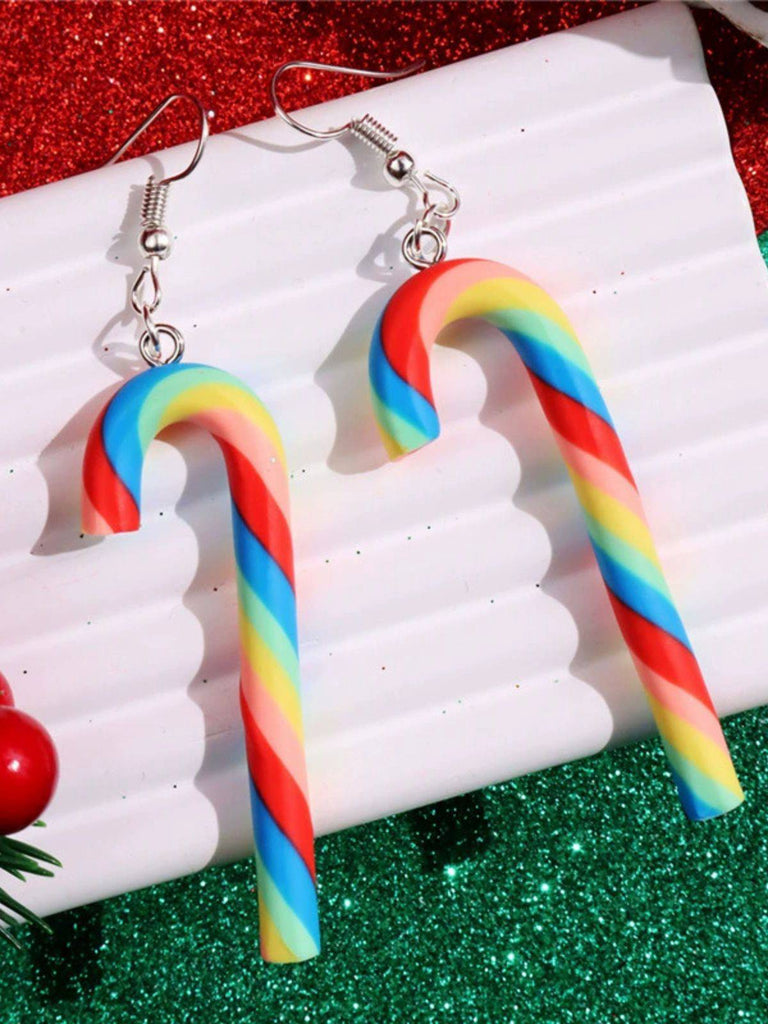 Christmas Rainbow Cane Candy Color Earrings - vintage fashion, retro style