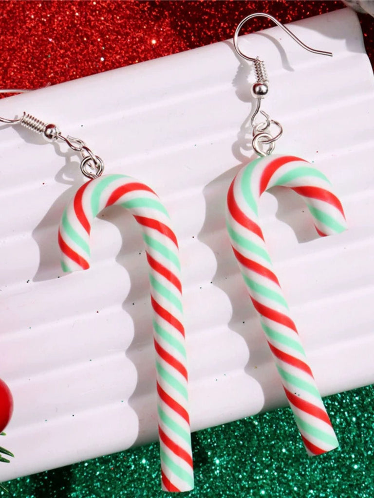Christmas Rainbow Cane Candy Color Earrings - vintage fashion, retro style
