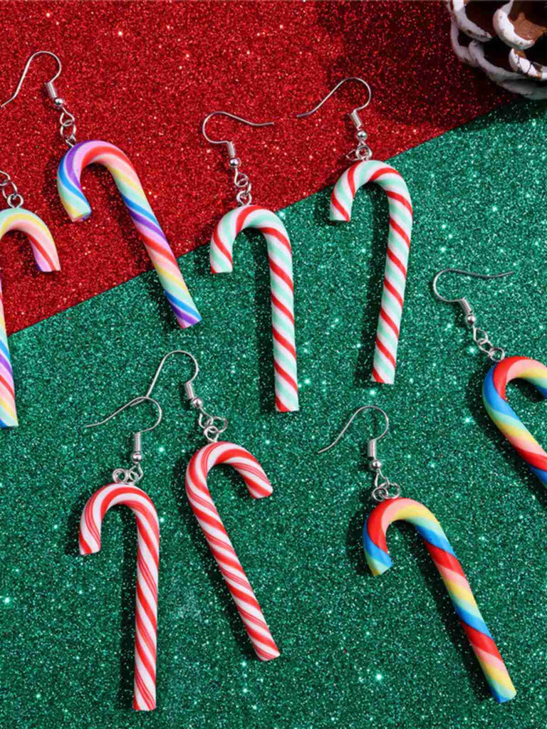 Christmas Rainbow Cane Candy Color Earrings - vintage fashion, retro style