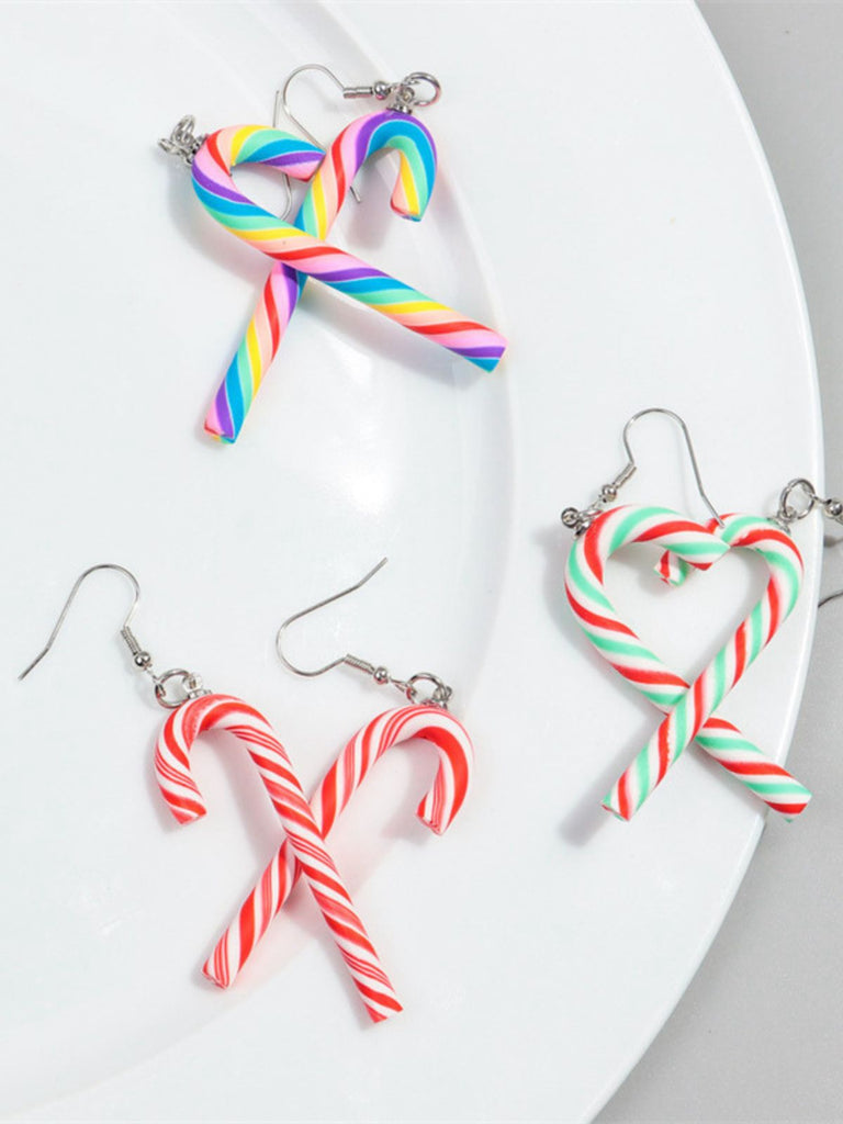 Christmas Rainbow Cane Candy Color Earrings - vintage fashion, retro style