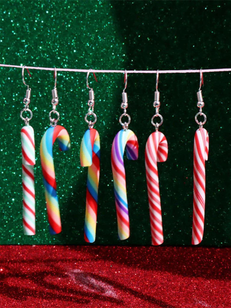 Christmas Rainbow Cane Candy Color Earrings - vintage fashion, retro style