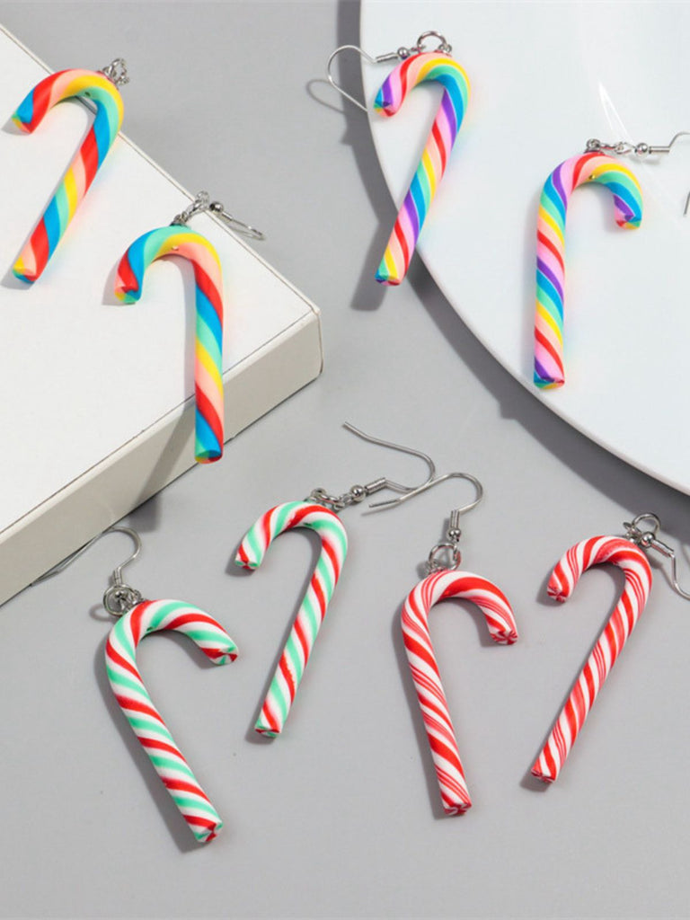 Christmas Rainbow Cane Candy Color Earrings - vintage fashion, retro style