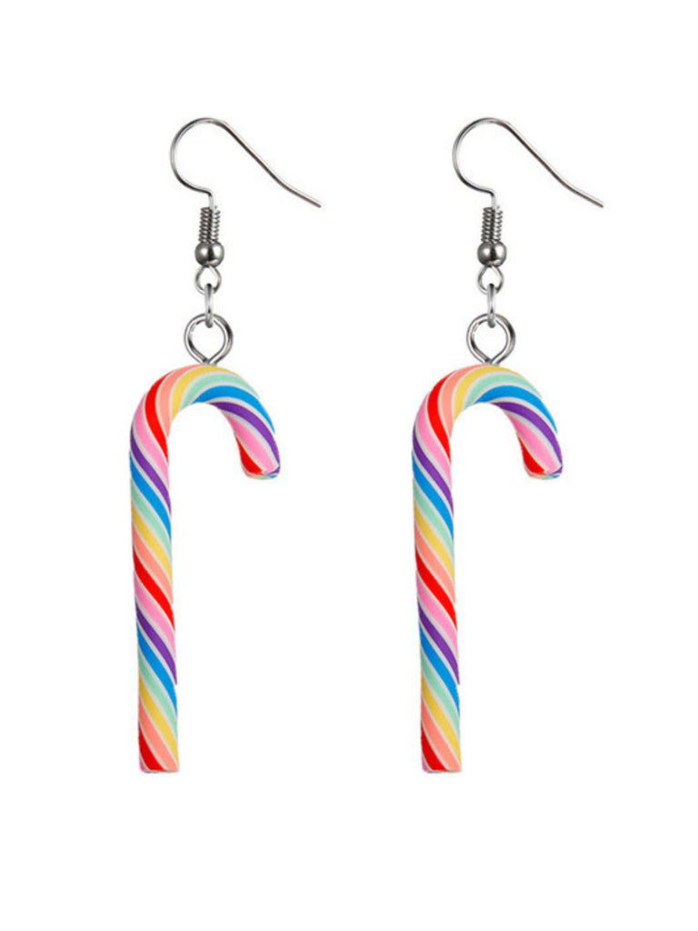 Christmas Rainbow Cane Candy Color Earrings - vintage fashion, retro style