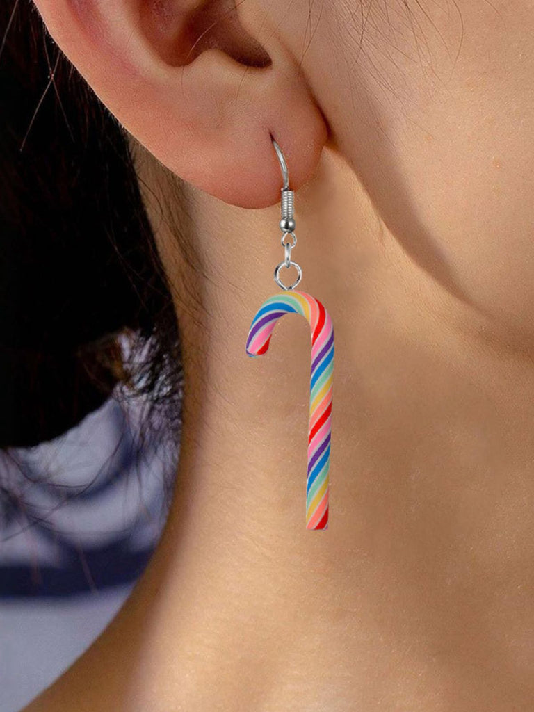 Christmas Rainbow Cane Candy Color Earrings - vintage fashion, retro style