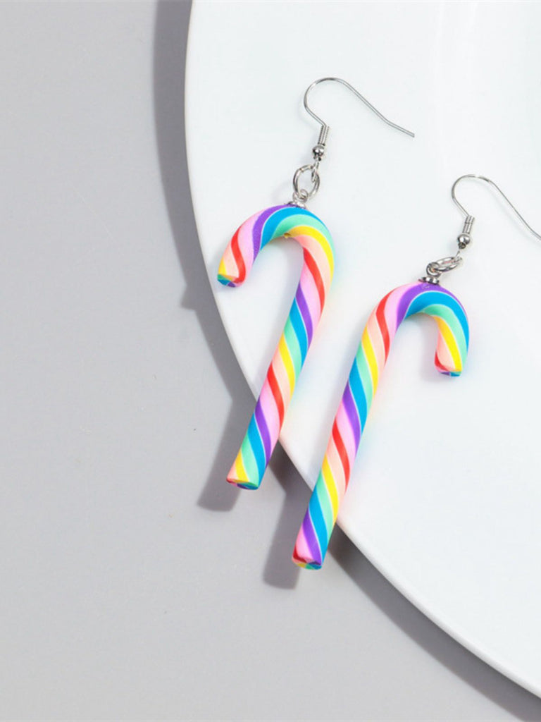 Christmas Rainbow Cane Candy Color Earrings - vintage fashion, retro style