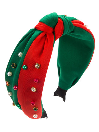 Christmas Red And Green Pearl Rhinestoned Headband, vintage accessory, 1920s style - perfect for women who love vintage and retro fashion