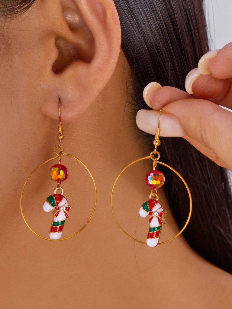 Christmas Tree & Snowman & Candy Cane Earrings - vintage fashion, retro style